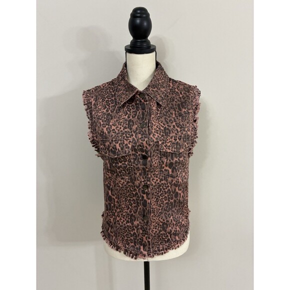 English Rose Womens Animal Print Sleeveless Vest Beaded Collar NWOT Size M/L - Picture 6 of 14